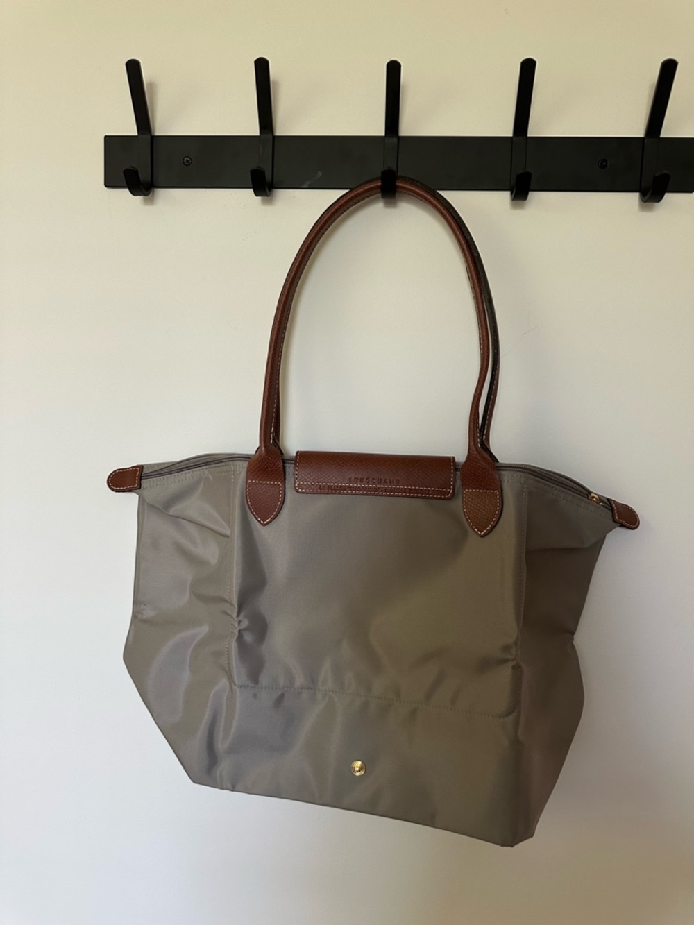 Longchamp Le Pliage Medium Shoulder Tote Taupe Brown Leather Trim NWT - Picture 2 of 4